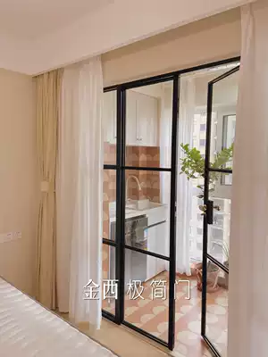 Jinxi minimalist door old steel window retro balcony double door bedroom glass door minimalist very narrow indoor partition door