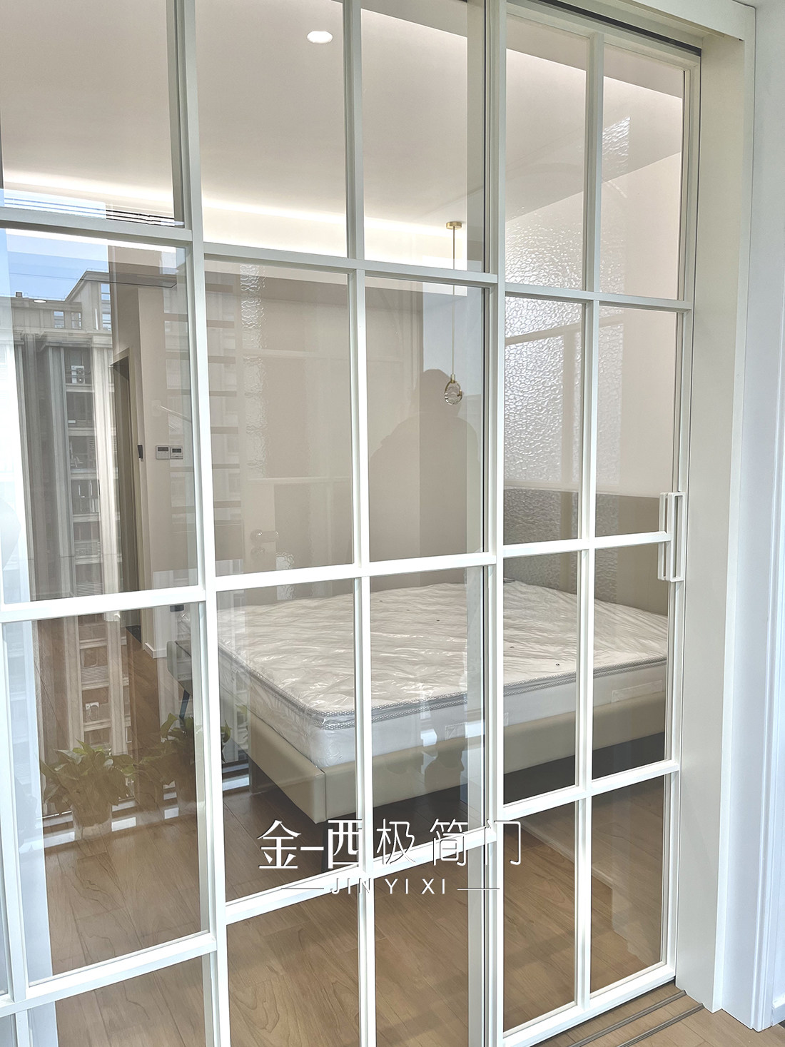 Jin Yixi balcony study aluminum alloy minimalist sliding door triple linkage hanging rail ground rail fight lattice sliding door customization