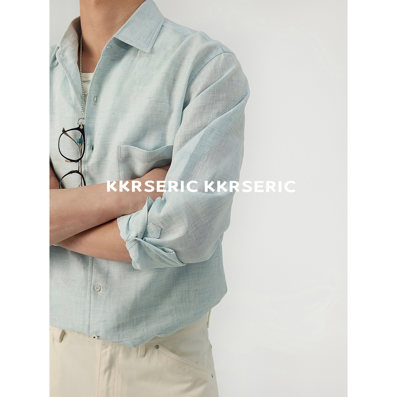 Kkrs Eric Lp Style French Imported Raindrop Linen Double Raindrop Texture Old Money Relaxed Casual Shirt