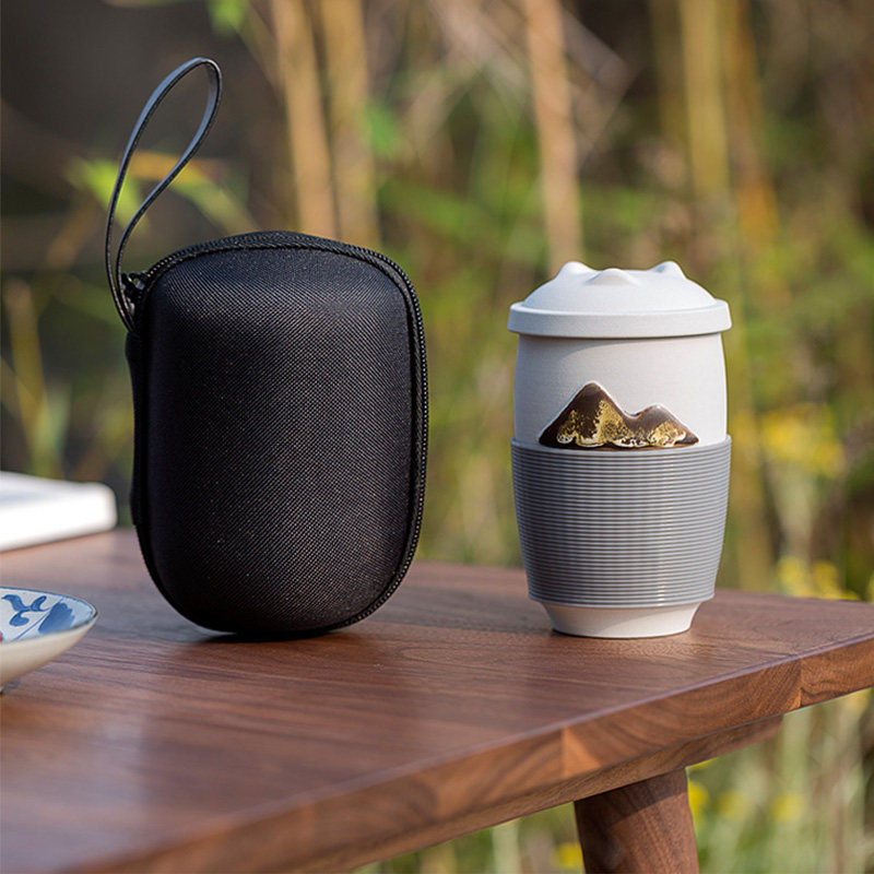 Coarse Pottery Day Style Express Guest Cup Travel Tea Set Group Portable Bag ceramic with lid with filter Tea Cup Tea Moisture