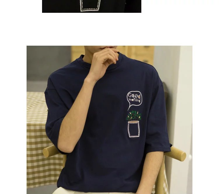 Bảy điểm tay áo của nam giới t-shirt Hàn Quốc phiên bản của sinh viên xu hướng cá tính lỏng 7 điểm trong áo dài tay 5 điểm quần áo ngắn tay