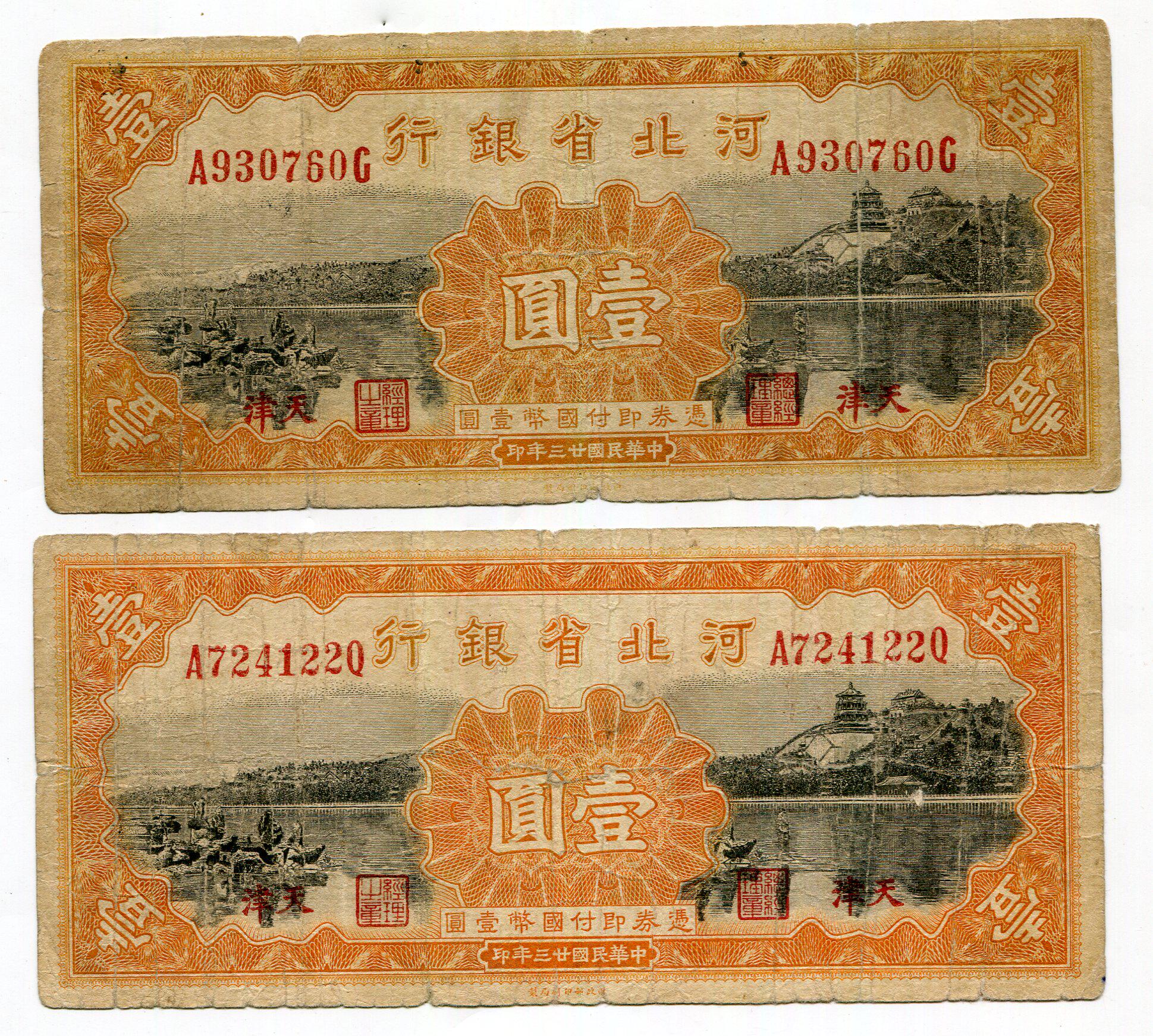 Bank of Hebei Province 1 Yuan Yuan 1934 23 23 Yuan 1 Yuan RMBone Unit Price