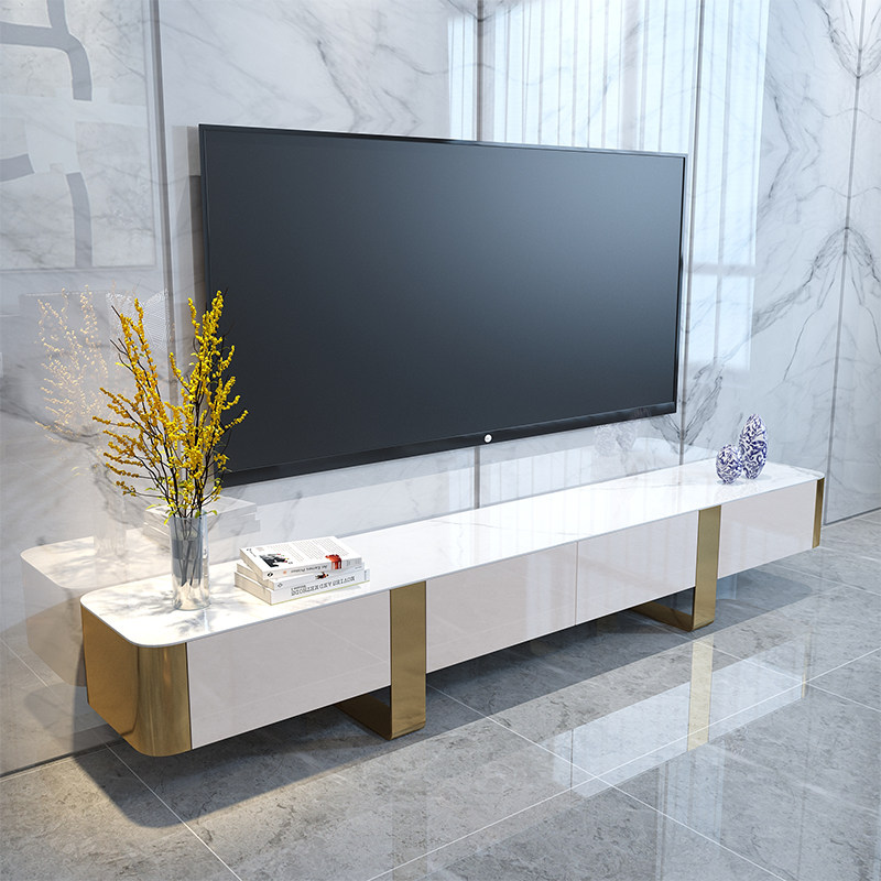 Lighted rock - plate TV cabinet tea combined modern simple light - luxury small household type living room 2022 new solid wood high cabinet