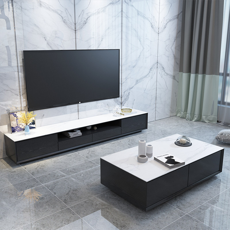 Slate TV cabinet 2021 new floor-to-ceiling low-floor cabinet coffee table combination modern minimalist light luxury small apartment living room