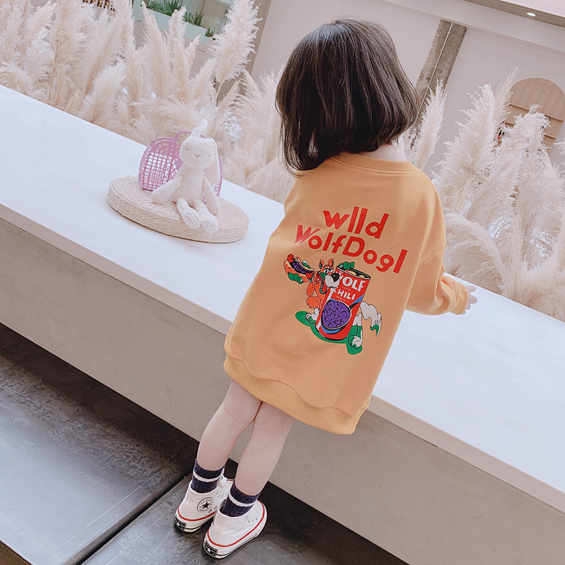 Girl Cartoon Medium Long Thick Cotton T Dress Foreign Pine Clothes Spring Children Autumn Clothing Baby Nets Red Casual Spring Clothing