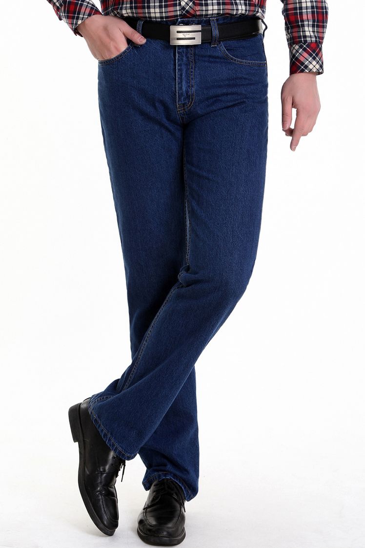 Quần jean nam chính hãng nam mùa thu và mùa đông dày cổ điển cotton trung tính cao eo thẳng cha trung niên lỏng lẻo quần kaki nam