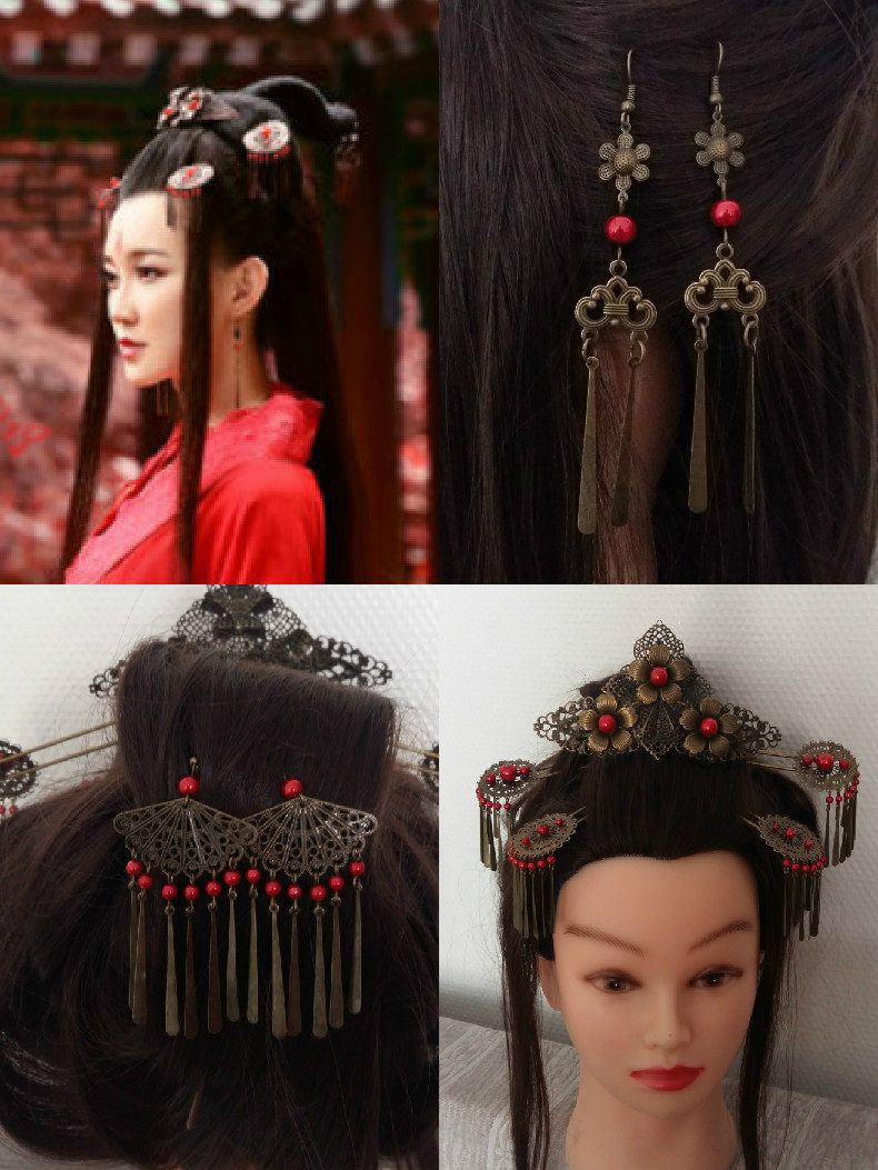 Plate Woman's workshop with the same head Accessories Earrings Set Head Crown Hairpin Chuphrates Shake Ears of the Gourmet Costume Longfeng Hung Accessories