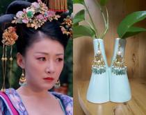  Wu Mei Niang legend Stephanie Sun Jiaqi The same earrings Jade Passepartout pure copper drop earrings ancient costume Hanfu accessories