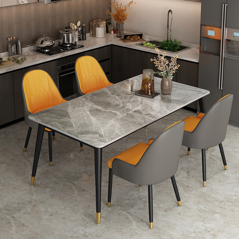 Italian gray bright rock board dining table and chair combination modern simple household marble rectangular dining table