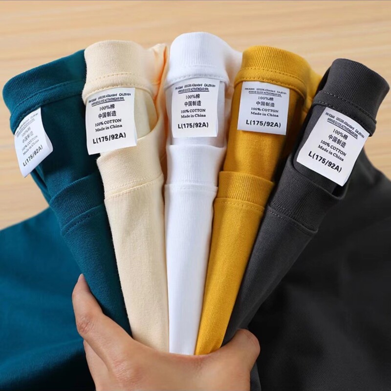 American Style 300g Heavyweight Pure Cotton Short-Sleeve T-Shirt for Men, Round Neck, Loose Fit, Versatile, Large Size, Solid Color Top, Couple's Base Shirt