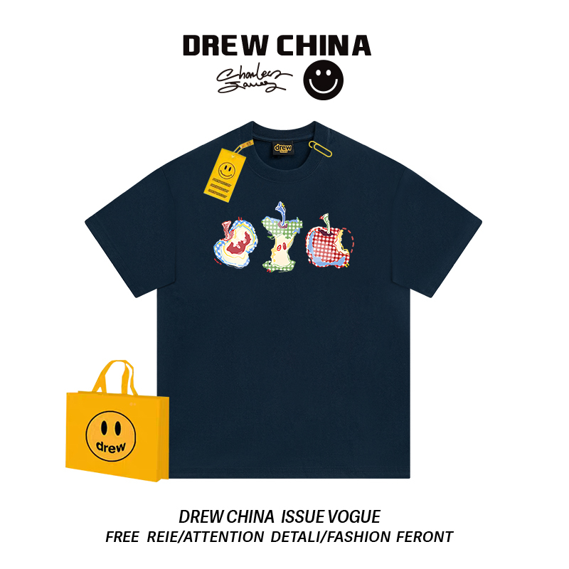 Drew American-Style Trendy Brand Apple Short-Sleeve T-Shirt for Men and Women, Loose and Versatile Design Top ins Half-Sleeve Top