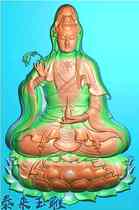 Hold the pure vase willow branches sit on the lotus seat sit on the Guanyin wood carving relief jade carving grayscale image JDPBMP carving image