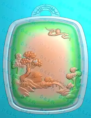 Antique card head landscape character landscape fishing boat carved figure Relief jade carving grayscale figure Computer engraving JDP