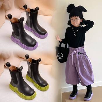 Girls' Martin Boots 2025 Autumn and Winter New Children's Mid-Calf Chimney Boots with Fleece Cotton Shoes Black Short Boots Cotton Boots