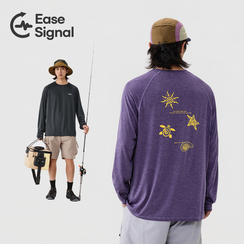 Ease Signal Outdoor Moisture-Absorbing, Quick-Drying, Sun-Protective Long-Sleeved T-Shirt for Men, Hiking, Lightweight, Breathable Sports Top