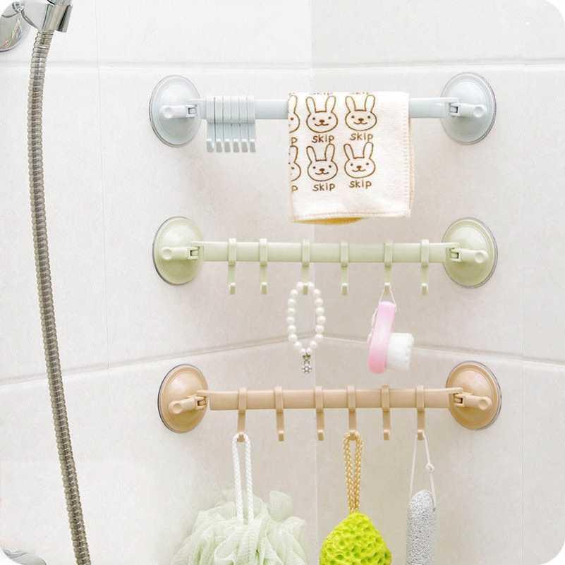 Suction cup towel rack free punching wall-mounted bathroom towel rack kitchen bathroom rack hook towel bar