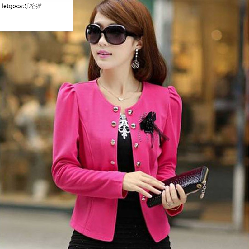 . Phù hợp với mùa thu mỏng bên ngoài cardigan lớn mã phụ nữ Suit áo nhỏ với váy ngắn dài tay