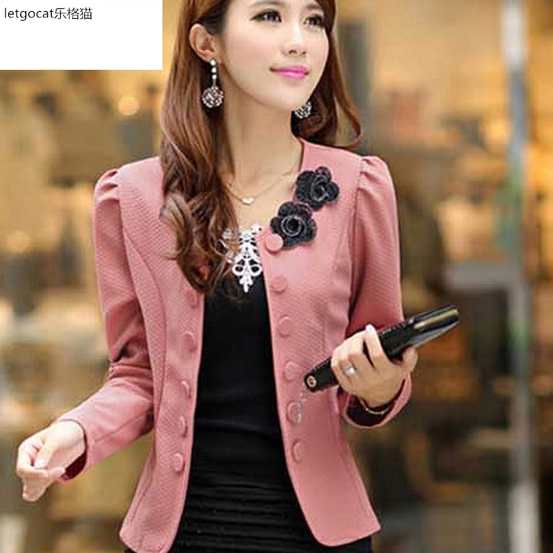 . Phù hợp với mùa thu mỏng bên ngoài cardigan lớn mã phụ nữ Suit áo nhỏ với váy ngắn dài tay