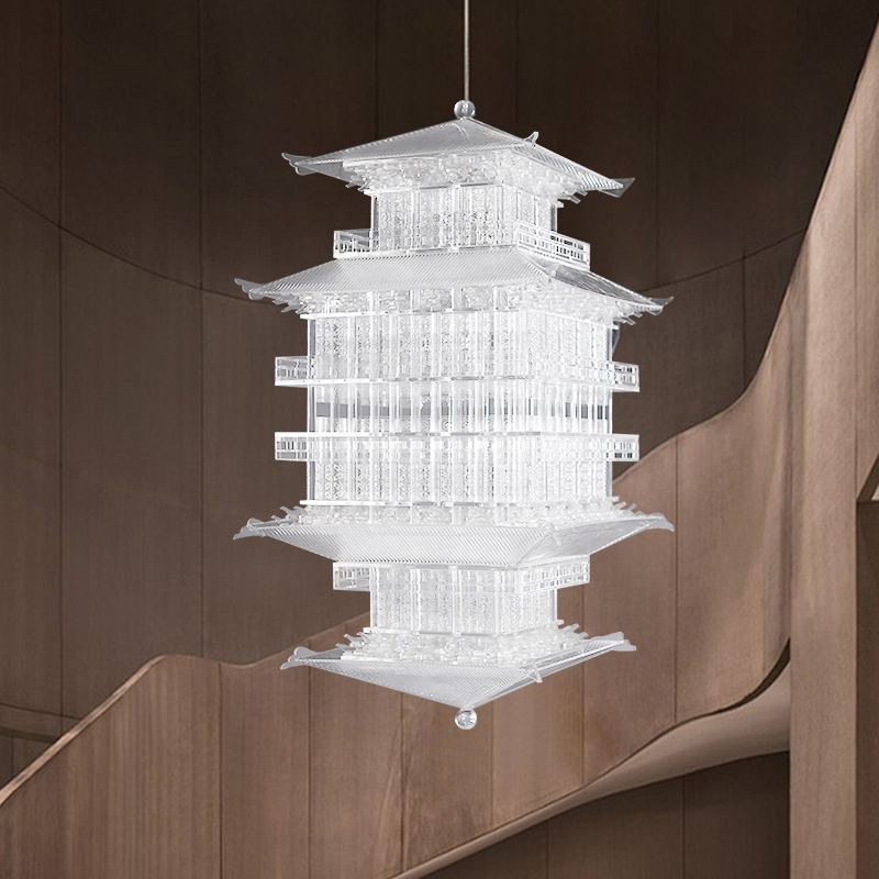 New Chinese-Style Transparent Acrylic House Ancient Architecture Sculpture Model Pendant Simulation Loft Pavilion Decoration Ornament