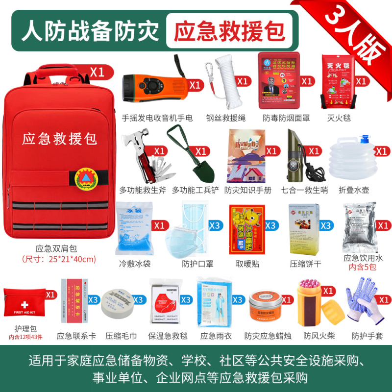 Emergency Rescue Kit, Household Supplies Reserve Kit, Civil Defense and War Preparedness, Household Earthquake Escape and Disaster Prevention, Doomsday Survival Backpack