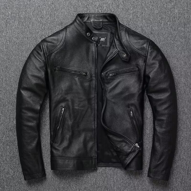 Autumn and Winter New Genuine Leather Jacket for Men, First-Layer Cowhide Motorcycle Jacket, Stand Collar, Slim Fit, Short Style, Youth Large Size Leather Jacket Autumn and Winter New Genuine Leather Jacket for Men, First-Layer Cowhide Motorcycle Jacket, Stand Collar, Slim Fit, Short Style, Youth Large Size Leather Jacket