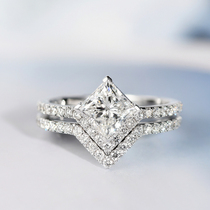 Mosanstone Ring 18K White Gold Princess Square Sleeve 3 5 10 Clapper Diamond Ring Female