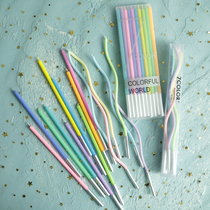 High quality birthday candle rainbow gradient slender birthday candle set cute pink twist cake candle