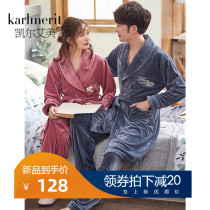 Couple pajamas female autumn and winter coral velvet warm robe Island velvet bathrobe male home clothing long two-piece set