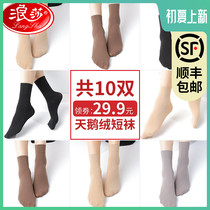 Surina Short Silk Socks Women Socks Thicken Goose Down Midbarrel Socks Black Meat Color Wear Resistant Seduces Spring Fall Short Socks