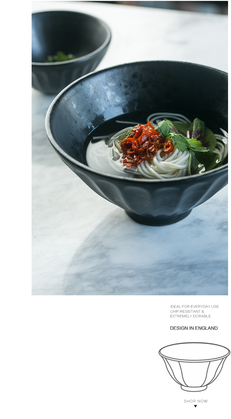 Eat them RAW creative tall bowl Nordic western - style food tableware ceramic black embossed small bowl of rice bowls high rainbow such use