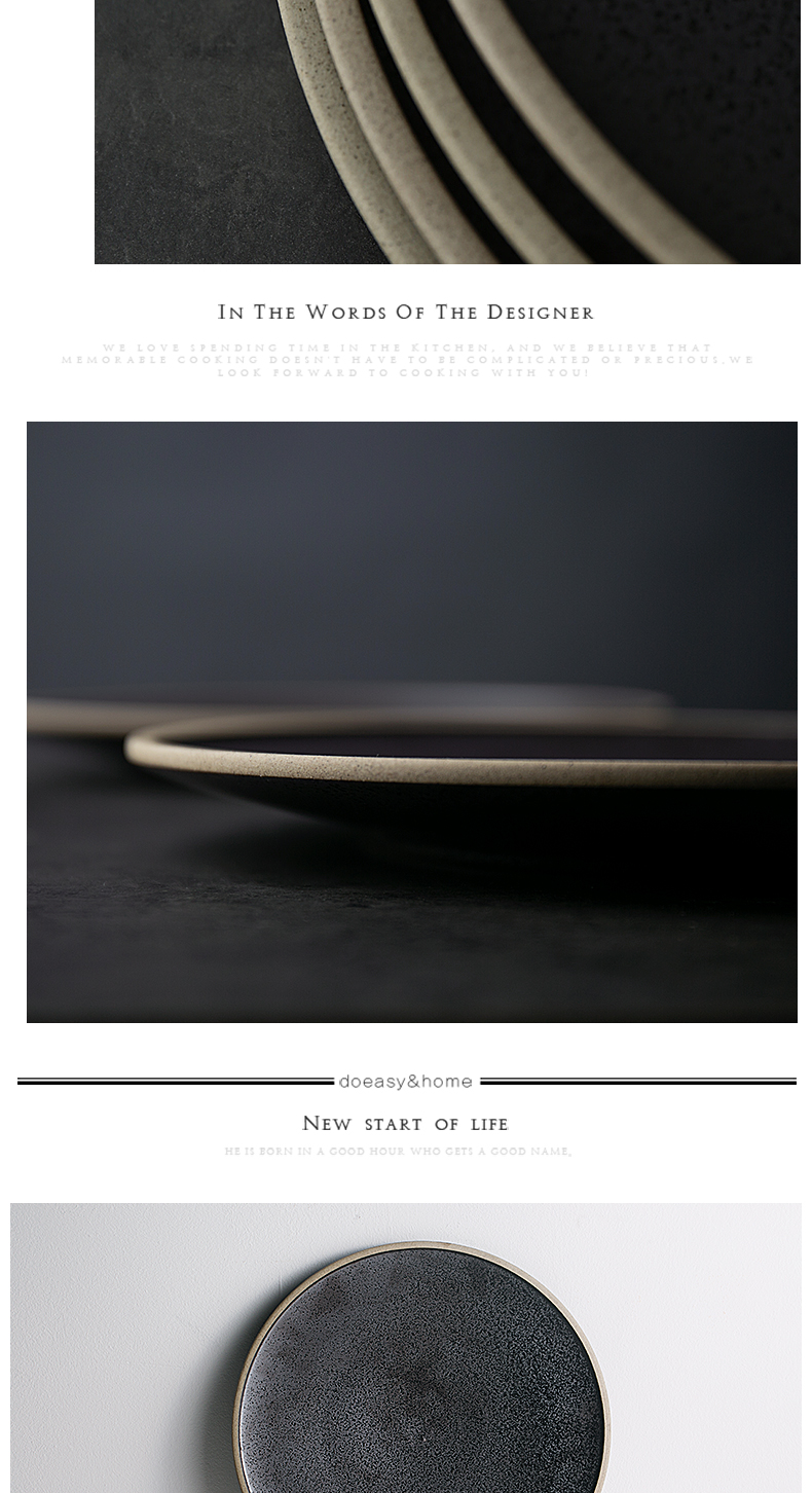 Steak and continental plate, black crystal plate ceramic dish home dessert plate round flat plate