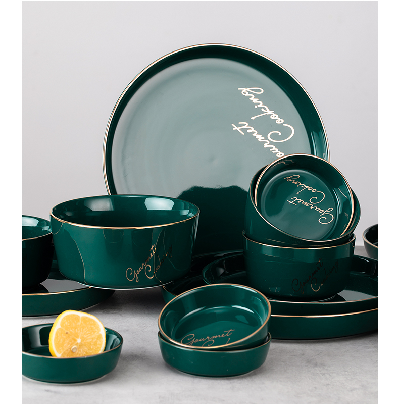 Eat Gourmet blackish green European up phnom penh ceramic dishes suit household small bowl of rice, a dinner plate dipping sauce dish