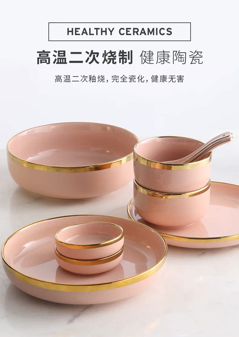 And European style up phnom penh rice bowls with soup bowl dish ceramic tableware contracted flat shallow dish creative steak