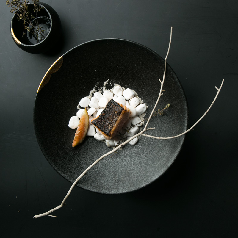 Expressions using the and sharply black jade ceramic high - temperature shallow bowl set up Mosaic gold antiskid rice bowls retro creative noodles soup bowl