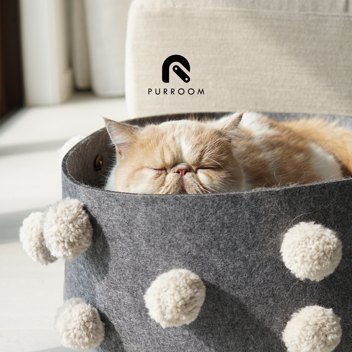 PURROOM Original Felt Large Cat Litter Winter Warm Round Plush Open Pet Litter Deep Sleep Removable and Washable