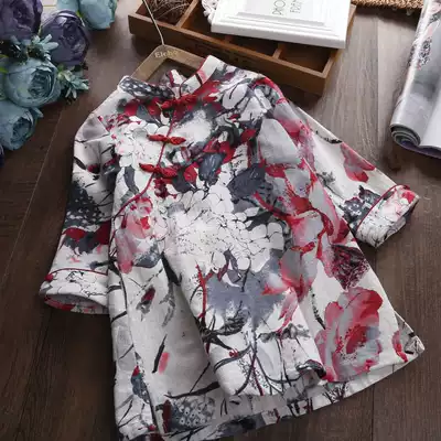 Children's set girl cheongsam dress 2020 Autumn New National style little girl long sleeve princess skirt green tide