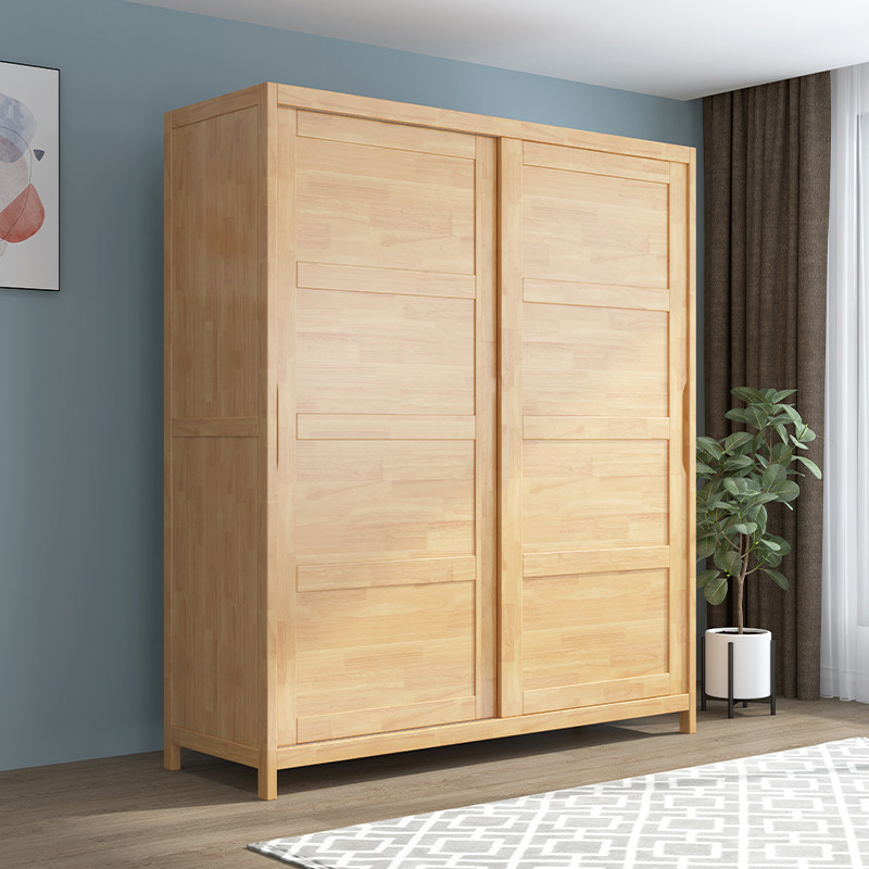 Nordic solid wood wardrobe sliding door simple modern small apartment bedroom storage cabinet wardrobe set furniture
