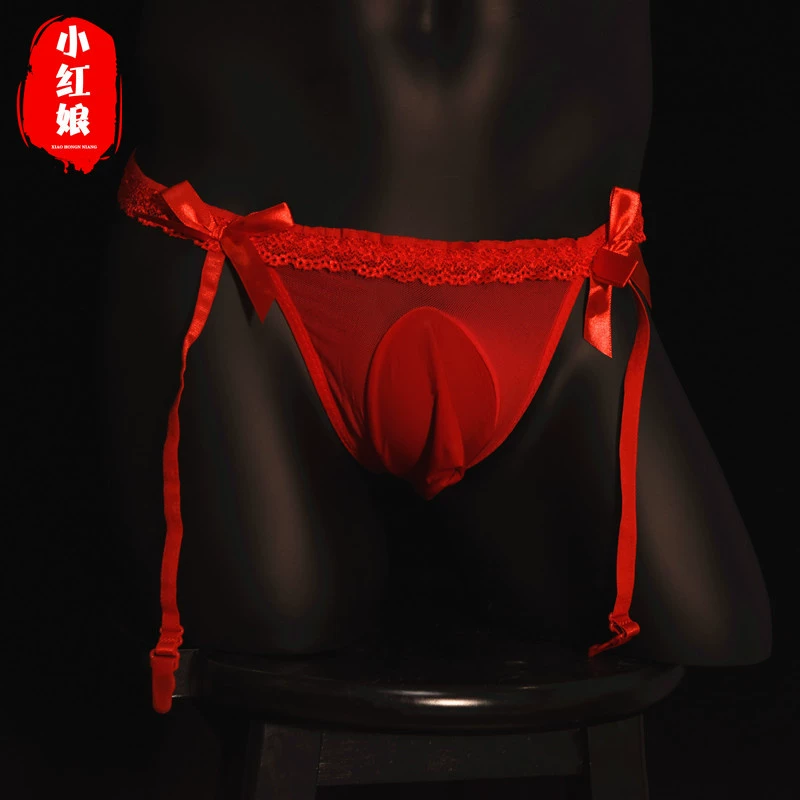 Nam sexy jj set thong trong suốt cám dỗ quần lót ren ren Âu Mỹ quần siêu mỏng mũi voi - G-string