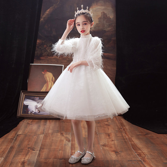 儿童礼服公主裙女童生日高端小女孩花童主持人钢琴演出服演奏白色