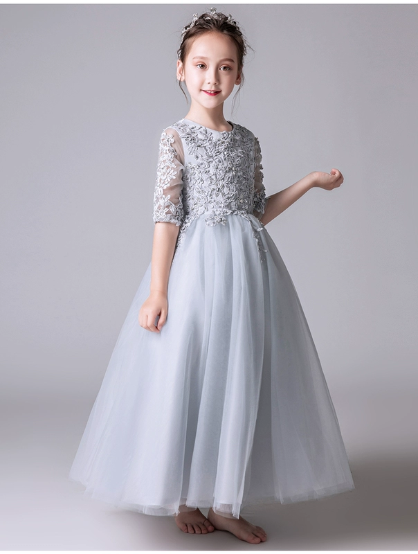 Váy hoa cô gái dài tay công chúa Váy cô gái lông mịn sinh nhật trẻ em chủ nhỏ trang phục piano mùa hè - Váy trẻ em