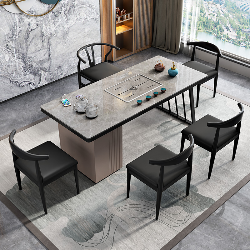 Light luxury slate tea table and chair combination modern minimalist home office reception and negotiation integrated kung fu tea table