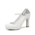 Giày đơn nữ màu trắng và giày phù dâu nền tảng chống thấm nước dày gót 9,5 siêu cao gót thấp giày cao gót đầy đủ bơm da - Giày cắt thấp