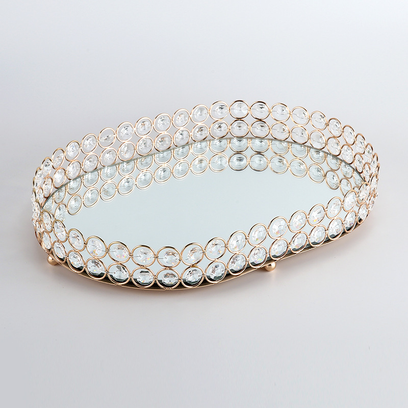 Hot Selling Electroplated Iron Tray Desktop Ornaments Oval Fruit Plate Storage Box Dinner Plate Cake Plate Wedding Props