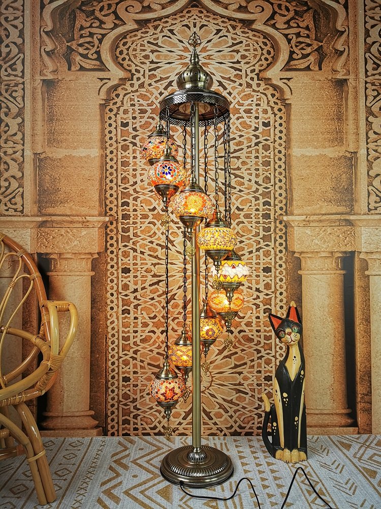 地中海复古客厅卧室浪漫异域民族风手工9头出口土耳其琉璃落地灯详情24
