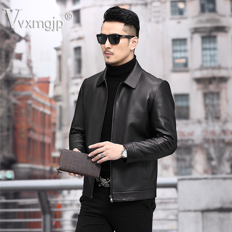 New Haining Genuine Leather Men's Jacket Slim Fit down Jacket Short Lapel Sheepskin Men's Leather Jacket Autumn and Winter