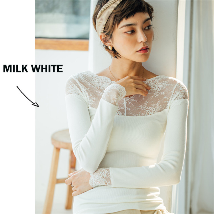 Ánh sáng sang trọng và đẹp ~ ánh sáng tìm kiếm thiết kế Nhật Bản ren ren một bên tay áo dài chạm đáy áo Slim top ấm áp áo lót nam basic