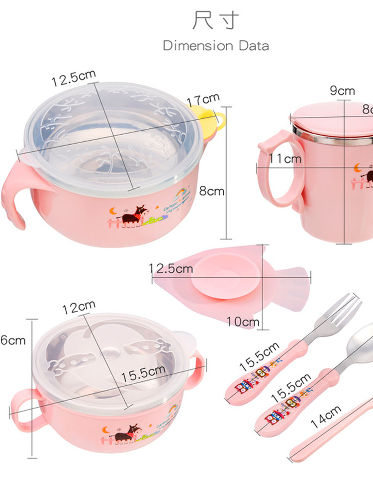 Children's Tableware, Baby Water-Filled Insulated Bowl, Suction Cup Bowl, Spoon, Fork, Chopsticks Set, Portable Baby Food Bowl, Anti-Scald, Anti-Drop