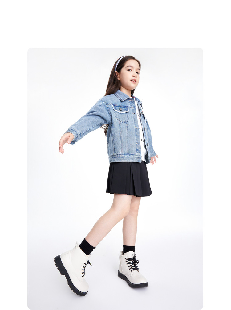 Детская куртка Жан 安奈儿女童装短款翻领浅色牛仔夹克外套春秋季款甜美时尚上衣 Annil