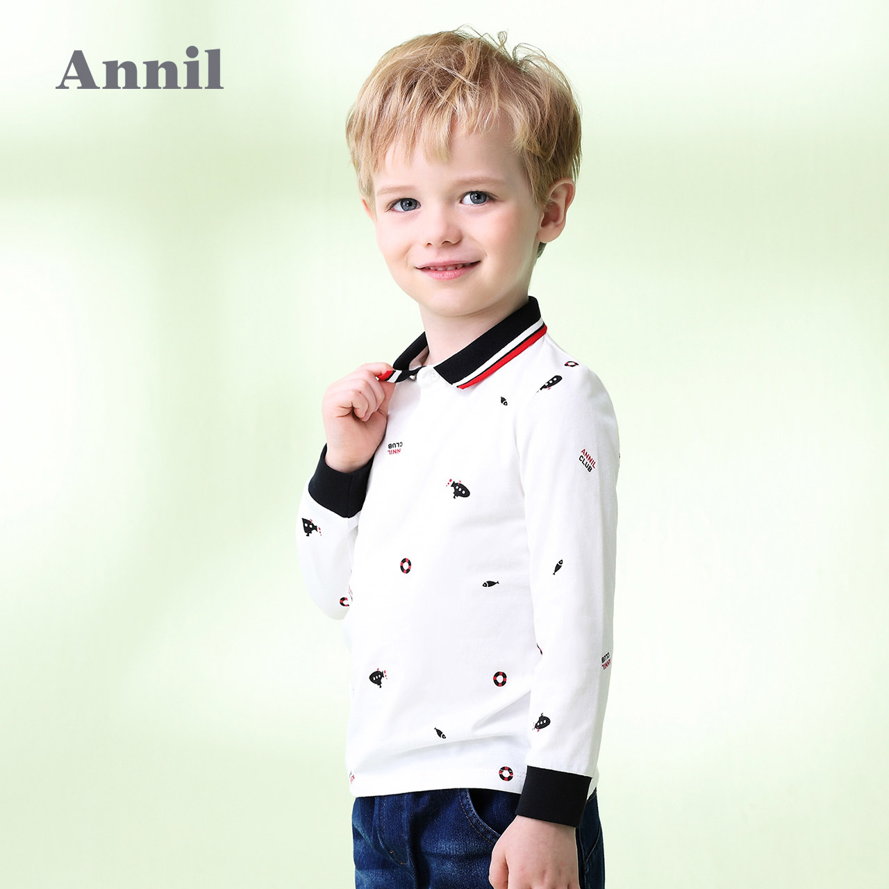 A类安全等级 安奈儿 19年春装新款 全棉 男童翻领长袖T恤 天猫优惠券折后￥59包邮（￥139-80）90~120码2色可选