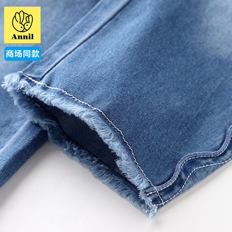 mặc cô gái denim bên len bảy điểm mô hình quần mùa hè cậu bé lớn cô gái quần short mỏng thở Annai dành cho trẻ em.